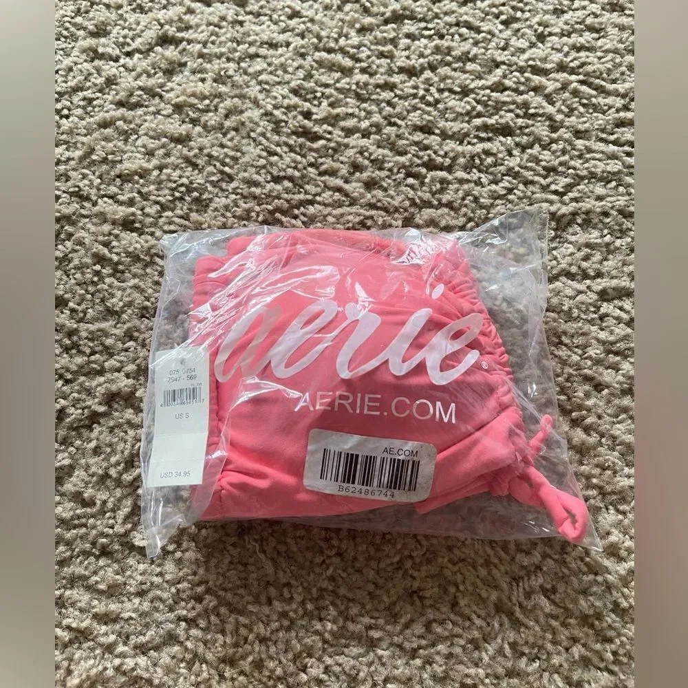 NEW Aerie Ruched Bandeau Bikini Top - Strawberry Small